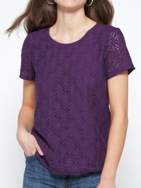 Market & Spruce Hans Crochet Front Mixed Material Top - Stitch Fix - Purple, S